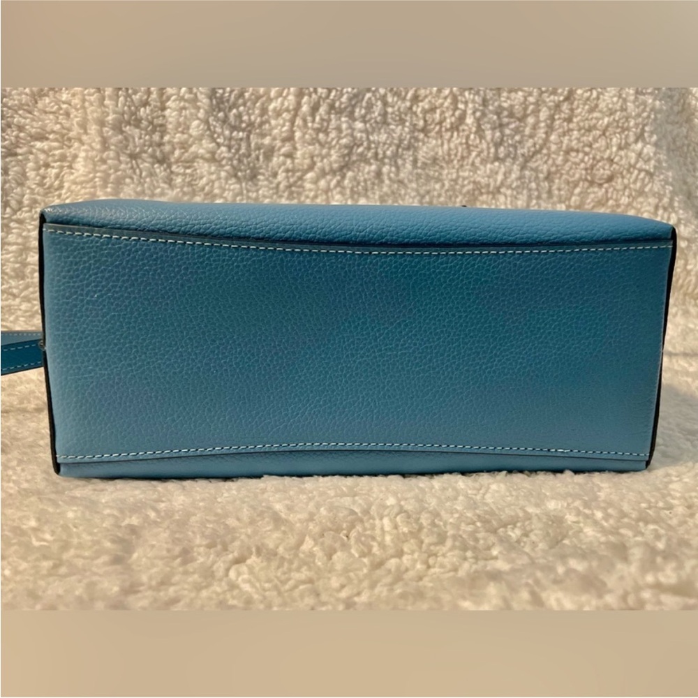 Coach Teal Blue Pebble Leather Tote Bag - Picture 10 of 16